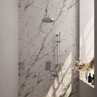 Brauer Stripe Thermostatische Inbouw Regendouche - 3-weg - rechthoekig - SET 20 - 25cm douchekop - gebogen muurarm - staaf handdouche - doucheslang - geïntegreerde glijstang - chroom 5-CE-403