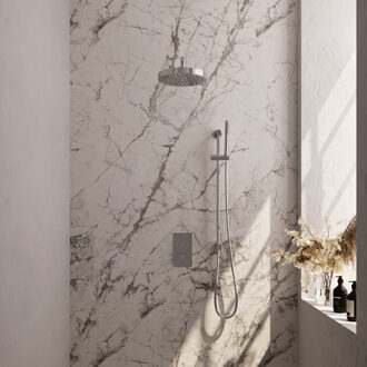 Brauer Stripe Thermostatische Inbouw Regendouche - 3-weg - rechthoekig - SET 20 - 25cm douchekop - gebogen muurarm - staaf handdouche - doucheslang - geïntegreerde glijstang - chroom 5-CE-403