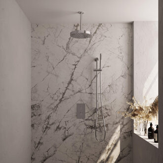 Brauer Stripe Thermostatische Inbouw Regendouche - 3-weg - rechthoekig - SET 21 - 25cm douchekop - plafondarm - staaf handdouche - doucheslang - geïntegreerde glijstang - chroom 5-CE-405