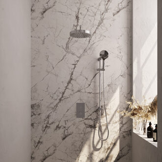 Brauer Stripe Thermostatische Inbouw Regendouche - 3-weg - rechthoekig - SET 23 - 25cm douchekop - gebogen muurarm - 3-standen handdouche - doucheslang - geïntegreerde glijstang - chroom 5-CE-409