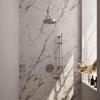 Brauer Stripe Thermostatische Inbouw Regendouche - 3-weg - rond - 25cm douchekop - gebogen muurarm - staaf handdouche - doucheslang - geïntegreerde glijstang - RVS-kleurig geborsteld PVD 5-NG-451