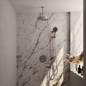 Brauer Stripe Thermostatische Inbouw Regendouche - 3-weg - rond - 25cm douchekop - plafondarm - 3-standen handdouche - doucheslang - geïntegreerde glijstang - RVS-kleurig geborsteld PVD 5-NG-459