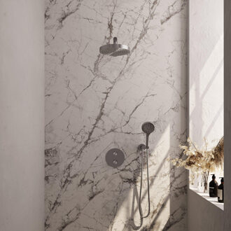 Brauer Stripe Thermostatische Inbouw Regendouche - 3-weg - rond - 25cm douchekop - rechte muurarm - 3-standen handdouche - doucheslang - wandaansluitbocht - RVS-kleurig geborsteld PVD 5-NG-443