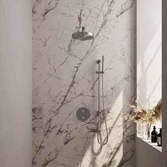 Brauer Stripe Thermostatische Inbouw Regendouche - 3-weg - rond - 25cm douchekop - rechte muurarm - staaf handdouche - doucheslang - geïntegreerde glijstang - RVS-kleurig geborsteld PVD 5-NG-449