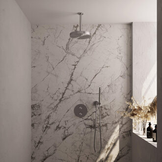 Brauer Stripe Thermostatische Inbouw Regendouche - 3-weg - rond - SET 39 - 25cm douchekop - plafondarm - staaf handdouche - doucheslang - wandaansluitbocht - RVS-kleurig geborsteld PVD 5-NG-441