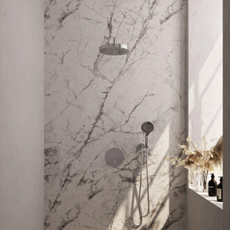 Brauer Stripe Thermostatische Inbouw Regendouche - 3-weg - rond - SET 41 - 25cm douchekop - gebogen muurarm - 3-standen handdouche - doucheslang - wandaansluitbocht - chroom 5-CE-445