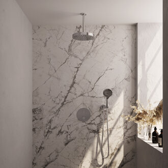 Brauer Stripe Thermostatische Inbouw Regendouche - 3-weg - rond - SET 42 - 25cm douchekop - plafondarm - 3-standen handdouche - doucheslang - wandaansluitbocht - chroom 5-CE-447