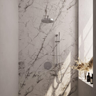 Brauer Stripe Thermostatische Inbouw Regendouche - 3-weg - rond - SET 43 - 25cm douchekop - rechte muurarm - staaf handdouche - doucheslang - geïntegreerde glijstang - chroom 5-CE-449