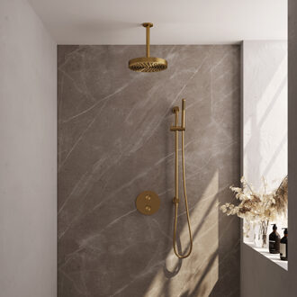 Brauer Stripe Thermostatische Inbouw Regendouche - 3-weg - rond - SET 45 - 25cm douchekop - plafondarm - staaf handdouche - doucheslang - geïntegreerde glijstang - goud geborsteld PVD 5-GG-453