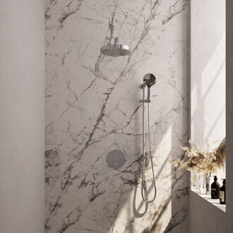 Brauer Stripe Thermostatische Inbouw Regendouche - 3-weg - rond - SET 46 - 25cm douchekop - rechte muurarm - 3-standen handdouche - doucheslang - geïntegreerde glijstang - chroom 5-CE-455