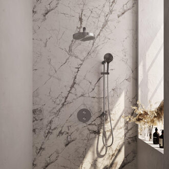 Brauer Stripe Thermostatische Inbouw Regendouche - 3-weg - rond - SET 46 - 25cm douchekop - rechte muurarm - 3-standen handdouche - doucheslang - geïntegreerde glijstang - RVS-kleurig geborsteld PVD 5-NG-455