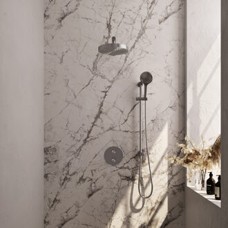 Brauer Stripe Thermostatische Inbouw Regendouche - 3-weg - rond - SET 46 - 25cm douchekop - rechte muurarm - 3-standen handdouche - doucheslang - geïntegreerde glijstang - RVS-kleurig geborsteld PVD 5-NG-455