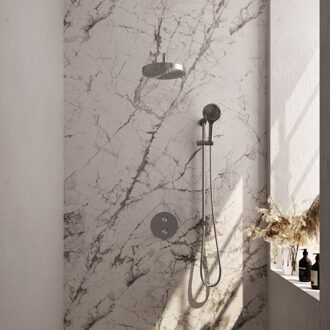 Brauer Stripe Thermostatische Inbouw Regendouche - 3-weg - rond - SET 47 - 25cm douchekop - gebogen muurarm - 3-standen handdouche - doucheslang - geïntegreerde glijstang - RVS-kleurig geborsteld PVD 5-NG-457