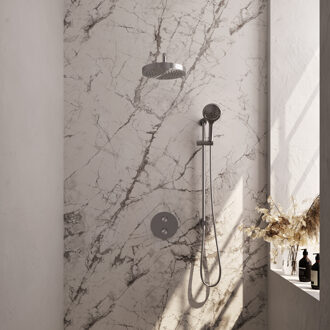 Brauer Stripe Thermostatische Inbouw Regendouche - 3-weg - rond - SET 47 - 25cm douchekop - gebogen muurarm - 3-standen handdouche - doucheslang - geïntegreerde glijstang - RVS-kleurig geborsteld PVD 5-NG-457