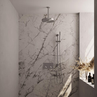 Brauer Stripe Thermostatische Inbouw Regendouche - drukknoppen - 25cm douchekop - plafondarm - staaf handdouche - doucheslang - geïntegreerde glijstang - RVS-kleurig geborsteld PVD 5-NG-429