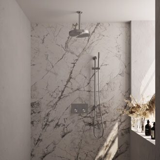 Brauer Stripe Thermostatische Inbouw Regendouche - drukknoppen - 25cm douchekop - plafondarm - staaf handdouche - doucheslang - geïntegreerde glijstang - RVS-kleurig geborsteld PVD 5-NG-429