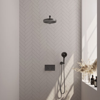 Brauer Stripe Thermostatische Inbouw Regendouche - drukknoppen - 25cm douchekop - rechte muurarm - 3-standen handdouche - doucheslang - wandaansluitbocht - gunmetal geborsteld PVD 5-GM-419 gunmetal (antraciet)