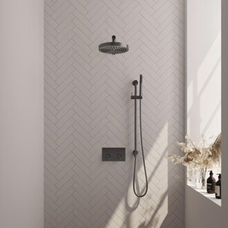 Brauer Stripe Thermostatische Inbouw Regendouche - drukknoppen - 25cm douchekop - rechte muurarm - staaf handdouche - doucheslang - geïntegreerde glijstang - gunmetal geborsteld PVD 5-GM-425 gunmetal (antraciet)