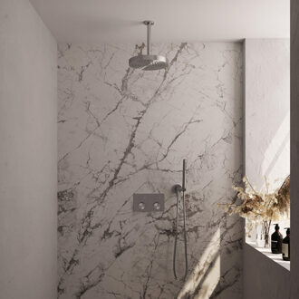 Brauer Stripe Thermostatische Inbouw Regendouche - drukknoppen - SET 27 - 25cm douchekop - plafondarm - staaf handdouche - doucheslang - wandaansluitbocht - RVS-kleurig geborsteld PVD 5-NG-417