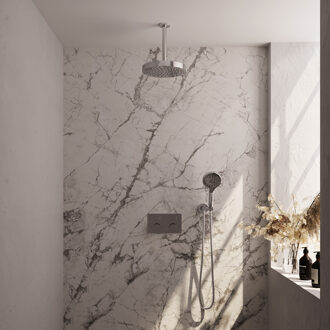 Brauer Stripe Thermostatische Inbouw Regendouche - drukknoppen - SET 30 - 25cm douchekop - plafondarm - 3-standen handdouche - doucheslang - wandaansluitbocht - chroom 5-CE-423