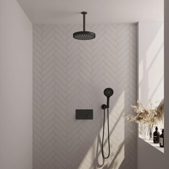 Brauer Stripe Thermostatische Inbouw Regendouche - drukknoppen - SET 30 - 25cm douchekop - plafondarm - 3-standen handdouche - doucheslang - wandaansluitbocht - mat zwart 5-S-423