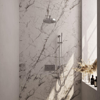 Brauer Stripe Thermostatische Inbouw Regendouche - drukknoppen - SET 31 - 25cm douchekop - rechte muurarm - staaf handdouche - doucheslang - geïntegreerde glijstang - chroom 5-CE-425