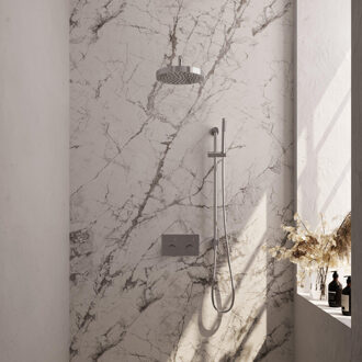 Brauer Stripe Thermostatische Inbouw Regendouche - drukknoppen - SET 32 - 25cm douchekop - gebogen muurarm - staaf handdouche - doucheslang - geïntegreerde glijstang - chroom 5-CE-427