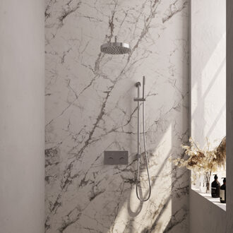 Brauer Stripe Thermostatische Inbouw Regendouche - drukknoppen - SET 32 - 25cm douchekop - gebogen muurarm - staaf handdouche - doucheslang - geïntegreerde glijstang - chroom 5-CE-427