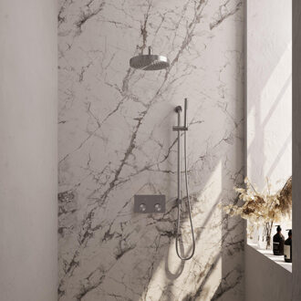 Brauer Stripe Thermostatische Inbouw Regendouche - drukknoppen - SET 32 - 25cm douchekop - gebogen muurarm - staaf handdouche - doucheslang - geïntegreerde glijstang - RVS-kleurig geborsteld PVD 5-NG-427