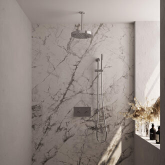 Brauer Stripe Thermostatische Inbouw Regendouche - drukknoppen - SET 33 - 25cm douchekop - plafondarm - staaf handdouche - doucheslang - geïntegreerde glijstang - chroom 5-CE-429