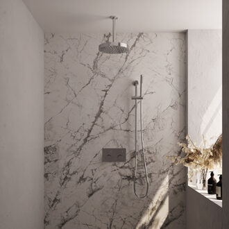 Brauer Stripe Thermostatische Inbouw Regendouche - drukknoppen - SET 33 - 25cm douchekop - plafondarm - staaf handdouche - doucheslang - geïntegreerde glijstang - chroom 5-CE-429