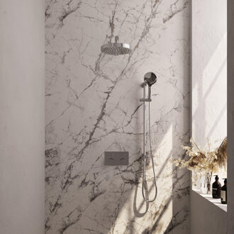 Brauer Stripe Thermostatische Inbouw Regendouche - drukknoppen - SET 34 - 25cm douchekop - rechte muurarm - 3-standen handdouche - doucheslang - geïntegreerde glijstang - chroom 5-CE-431