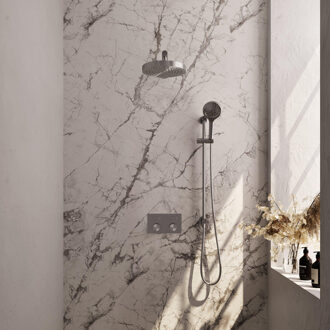 Brauer Stripe Thermostatische Inbouw Regendouche - drukknoppen - SET 34 - 25cm douchekop - rechte muurarm - 3-standen handdouche - doucheslang - geïntegreerde glijstang - RVS-kleurig geborsteld PVD 5-NG-431