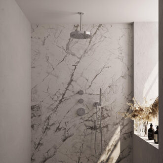 Brauer Stripe Thermostatische Inbouw Regendouche - SET 03 - 25cm douchekop - plafondarm - staaf handdouche - doucheslang - wandaansluitbocht - chroom 5-CE-369