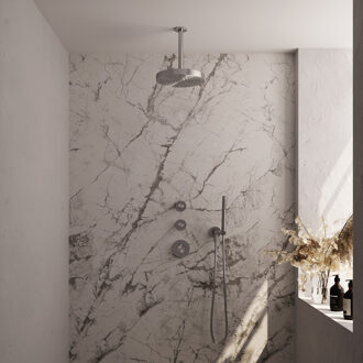 Brauer Stripe Thermostatische Inbouw Regendouche - SET 03 - 25cm douchekop - plafondarm - staaf handdouche - doucheslang - wandaansluitbocht - RVS-kleurig geborsteld PVD 5-NG-369