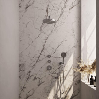 Brauer Stripe Thermostatische Inbouw Regendouche - SET 04 - 25cm douchekop - rechte muurarm - 3-standen handdouche - doucheslang - wandaansluitbocht - RVS-kleurig geborsteld PVD 5-NG-371