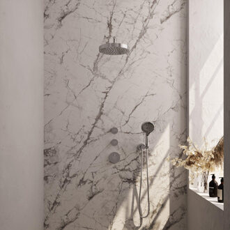 Brauer Stripe Thermostatische Inbouw Regendouche - SET 05 - 25cm douchekop - gebogen muurarm - 3-standen handdouche - doucheslang - wandaansluitbocht - chroom 5-CE-373