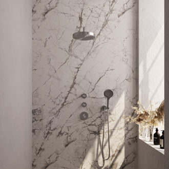 Brauer Stripe thermostatische inbouw regendouche SET 05 met 25 cm douchekop en gebogen muurarm en 3-standen handdouche en doucheslang en wandaansluitbocht RVS-kleurig geborsteld PVD