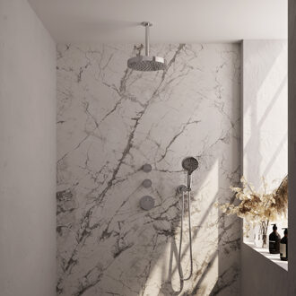 Brauer Stripe thermostatische inbouw regendouche SET 06 met 25 cm douchekop en plafondarm en 3-standen handdouche en doucheslang en wandaansluitbocht chroom