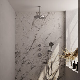 Brauer Stripe thermostatische inbouw regendouche SET 06 met 25 cm douchekop en plafondarm en 3-standen handdouche en doucheslang en wandaansluitbocht RVS-kleurig geborsteld PVD