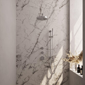 Brauer Stripe Thermostatische Inbouw Regendouche - SET 07 - 25cm douchekop - rechte muurarm - staaf handdouche - doucheslang - geïntegreerde glijstang - chroom 5-CE-377