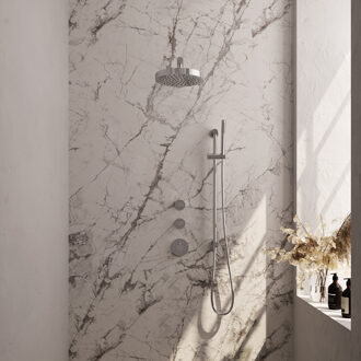 Brauer Stripe thermostatische inbouw regendouche SET 07 met 25 cm douchekop en rechte muurarm en staaf handdouche en doucheslang en geintegreerde glijstang chroom