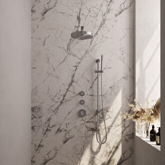 Brauer Stripe thermostatische inbouw regendouche SET 07 met 25 cm douchekop en rechte muurarm en staaf handdouche en doucheslang en geintegreerde glijstang RVS-kleurig geborsteld PVD