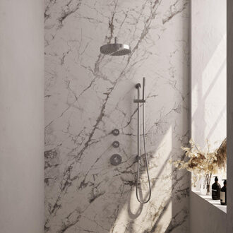 Brauer Stripe Thermostatische Inbouw Regendouche - SET 08 - 25cm douchekop - gebogen muurarm - staaf handdouche - doucheslang - geïntegreerde glijstang - RVS-kleurig geborsteld PVD 5-NG-379