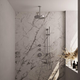 Brauer Stripe Thermostatische Inbouw Regendouche - SET 09 - 25cm douchekop - plafondarm - staaf handdouche - doucheslang - geïntegreerde glijstang - RVS-kleurig geborsteld PVD 5-NG-381