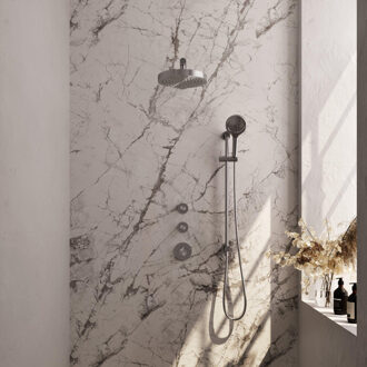 Brauer Stripe Thermostatische Inbouw Regendouche - SET 10 - 25cm douchekop - rechte muurarm - 3-standen handdouche - doucheslang - geïntegreerde glijstang - RVS-kleurig geborsteld PVD 5-NG-383