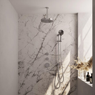 Brauer Stripe Thermostatische Inbouw Regendouche - SET 12 - 25cm douchekop - plafondarm - 3-standen handdouche - doucheslang - geïntegreerde glijstang - chroom 5-CE-387