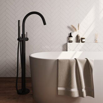 Brauer Stripe Vrijstaande Badmengkraan - SET 01 - staaf handdouche - doucheslang - mat zwart 5-S-337