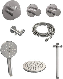 Brauer Thermostatisch Inbouwdoucheset Brauer Brushed 20cm Hoofddouche Plafondarm 3 Standen Handdouche Geborsteld RVS