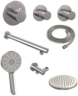 Brauer Thermostatisch Inbouwdoucheset Brauer Brushed 20cm Hoofddouche Wandarm 3 Standen Handdouche Geborsteld RVS